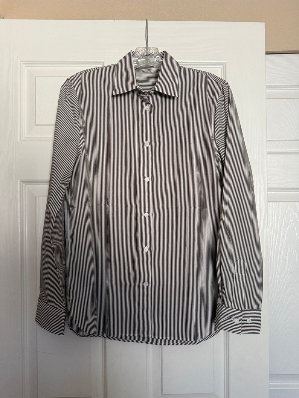 Aritzia Babaton Brown White Stripe Letterpress Classic Poplin Shirt XS